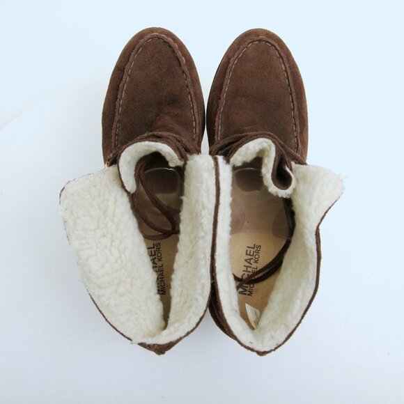 Michael Kors Leather Lace Up Wedge Booties Brown Women Size 8.5 - Picture 9 of 13